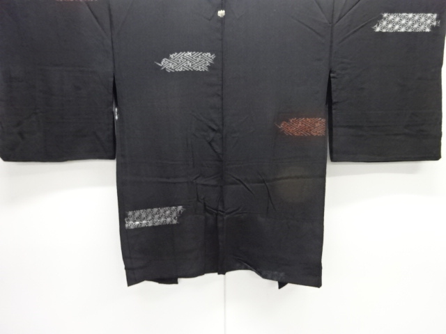 JAPANESE ANTIQUE HAORI / TAISHO ROMAN STYLE / SILK / URUSHI / WOVEN CLASSICAL PATTERN